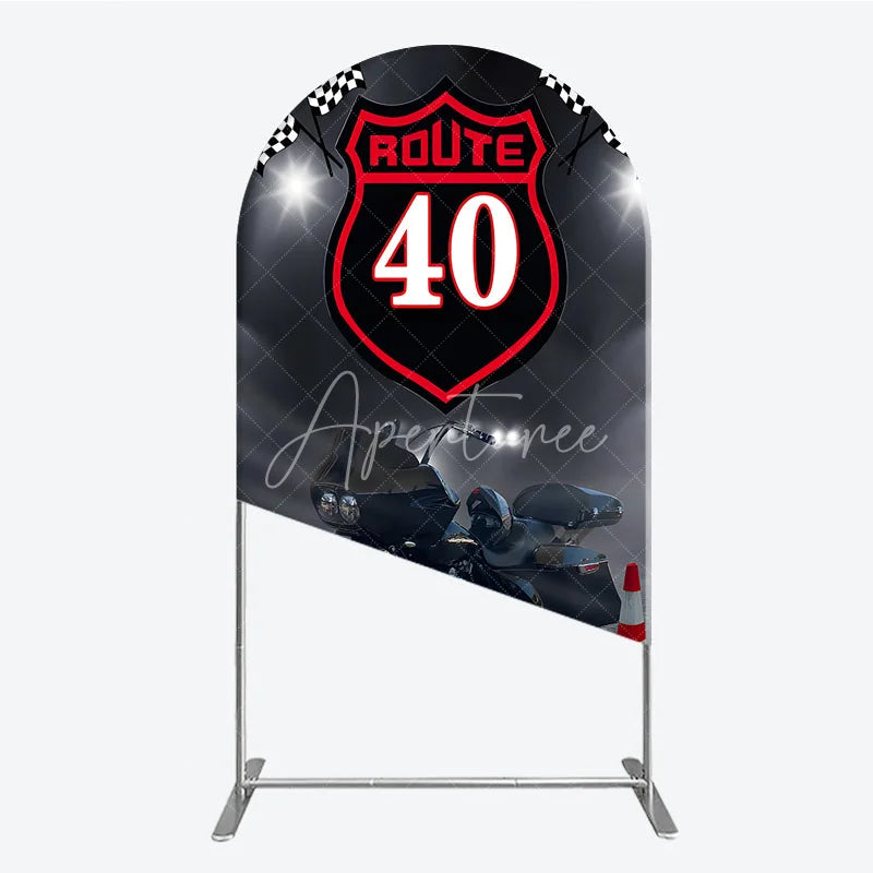 Aperturee - Aperturee Route 40 Biker Birthday Arch Backdrop Motorcycle Theme for 40th Birthday Man Cave Party Photo Booth Decor