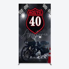 Aperturee - Aperturee Route 40 Biker Birthday Rectangle Backdrop Motorcycle Theme for 40th Birthday Man Cave Party Photo Booth Decor