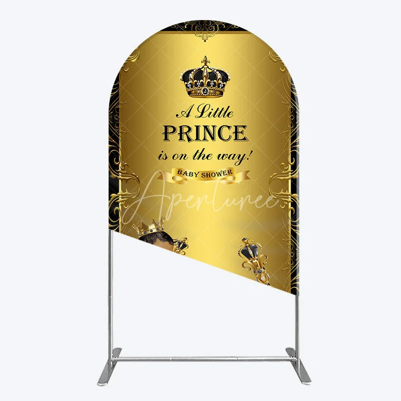 Aperturee - Aperturee Royal Black Gold Baby Shower Arch Backdrop Little Prince Party Decoration African American Boy Crown Background