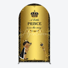 Aperturee - Aperturee Royal Black Gold Baby Shower Arch Backdrop Little Prince Party Decoration African American Boy Crown Background
