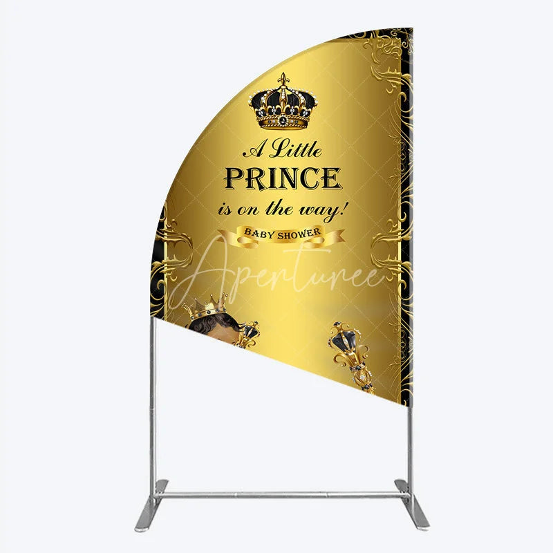 Aperturee - Aperturee Royal Black Gold Baby Shower Half Moon Arch Backdrop Little Prince Party Decoration African American Boy Crown