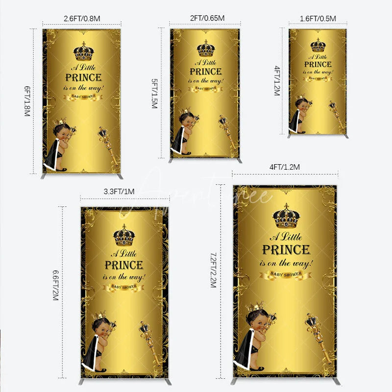 Aperturee - Aperturee Royal Black Gold Baby Shower Rectangle Backdrop Little Prince Party Decoration African American Boy Crown Background