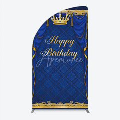 Aperturee - Aperturee Royal Blue and Gold Crown Happy Birthday Half Moon Arch Backdrop Kit Elegant Prince Party Decor