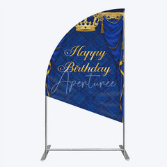 Aperturee - Aperturee Royal Blue and Gold Crown Happy Birthday Half Moon Arch Backdrop Kit Elegant Prince Party Decor
