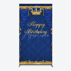 Aperturee - Aperturee Royal Blue and Gold Crown Happy Birthday Rectangle Backdrop Kit Elegant Prince Party Decor