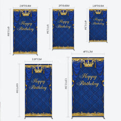Aperturee - Aperturee Royal Blue and Gold Crown Happy Birthday Rectangle Backdrop Kit Elegant Prince Party Decor
