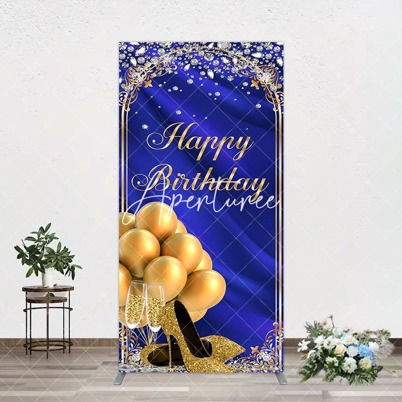 Aperturee - Aperturee Royal Blue Gold Balloon Happy Birthday Arch Backdrop