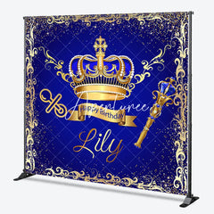 Aperturee - Aperturee Royal Blue Gold Glitter Crown Scepter Custom Birthday Backdrop Prince Baby Shower Party Decor