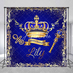 Aperturee - Aperturee Royal Blue Gold Glitter Crown Scepter Custom Birthday Backdrop Prince Baby Shower Party Decor