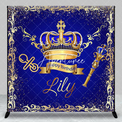 Aperturee - Aperturee Royal Blue Gold Glitter Crown Scepter Custom Birthday Backdrop Prince Baby Shower Party Decor