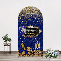 Aperturee - Aperturee Royal Blue Gold Glitter Rose Birthday Arch Backdrop