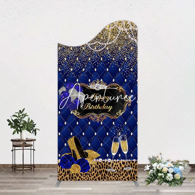 Aperturee - Aperturee Royal Blue Gold Glitter Rose Birthday Arch Backdrop