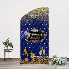 Aperturee - Aperturee Royal Blue Gold Glitter Rose Birthday Arch Backdrop