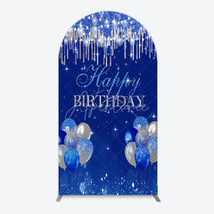 Aperturee - Aperturee Royal Blue Silver Glitter Drip Arch Backdrop Happy Birthday Balloon Prop