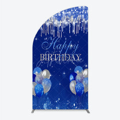 Aperturee - Aperturee Royal Blue Silver Glitter Drip Half Moon Arch Backdrop Happy Birthday Balloon Prop