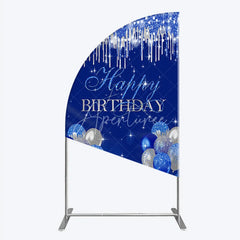 Aperturee - Aperturee Royal Blue Silver Glitter Drip Half Moon Arch Backdrop Happy Birthday Balloon Prop