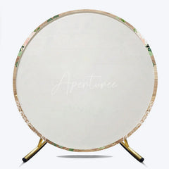 Aperturee - Aperturee Royal Elephant Wood Grain Round Backdrop Floral Baby Shower and Pink Rose Stars Party Decoration