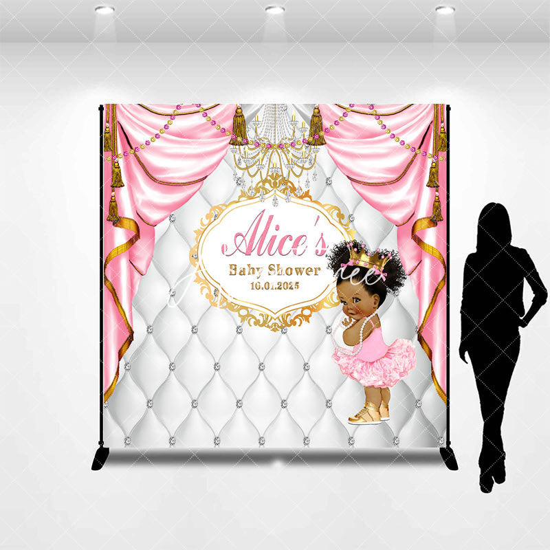 Aperturee - Aperturee Royal Pink White Custom Name Baby Shower Backdrop