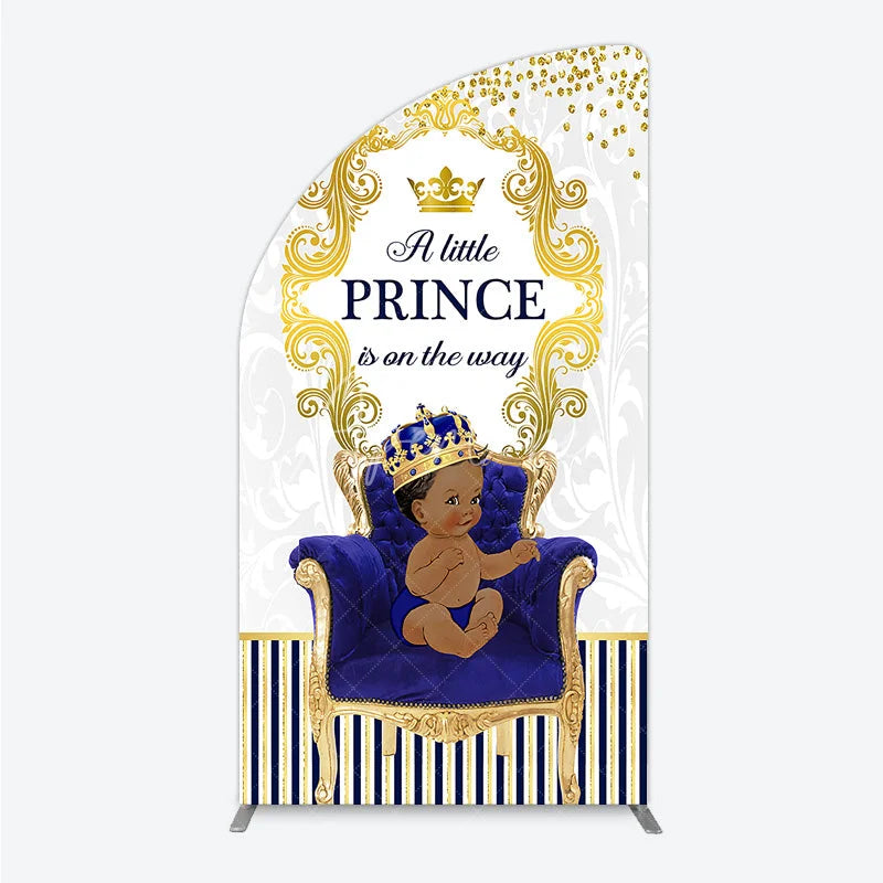 Aperturee - Aperturee Royal Prince Baby Shower Half Moon Arch Backdrop African American Boy Blue Gold