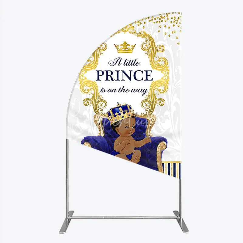Aperturee - Aperturee Royal Prince Baby Shower Half Moon Arch Backdrop African American Boy Blue Gold