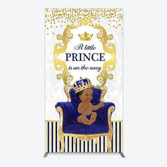 Aperturee - Aperturee Royal Prince Baby Shower Rectangle Backdrop African American Boy Blue Gold