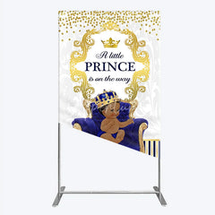 Aperturee - Aperturee Royal Prince Baby Shower Rectangle Backdrop African American Boy Blue Gold