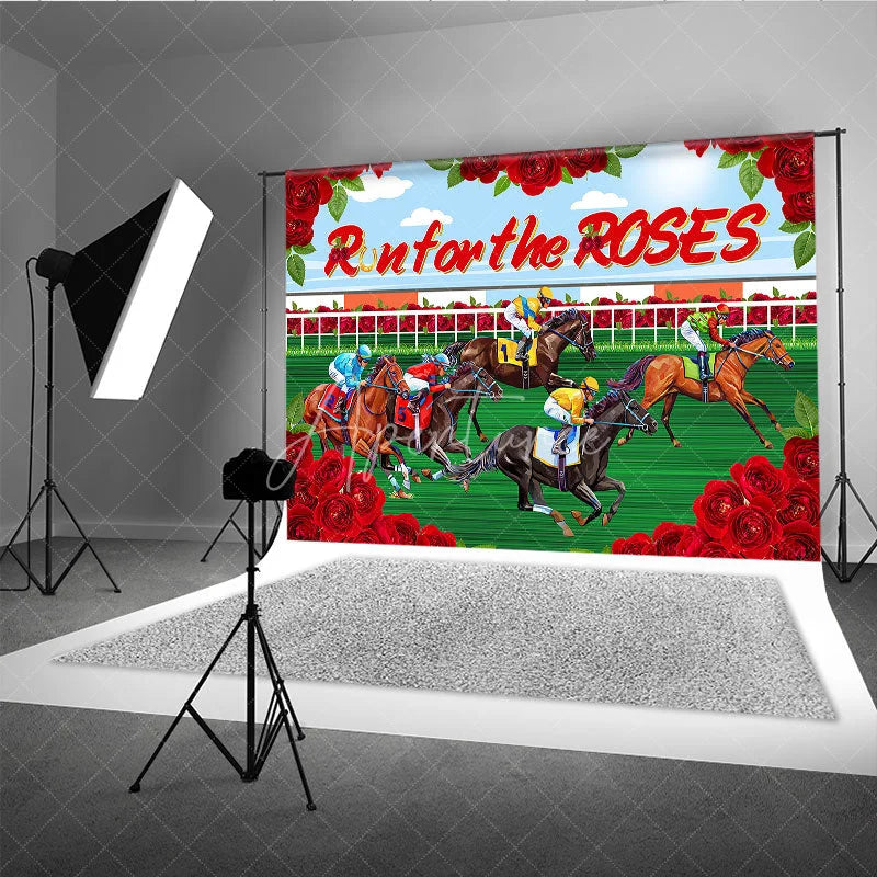 Aperturee - Aperturee Run for the Roses Horse Racing Backdrop Kentucky Derby Action and Floral Rose Frame Background