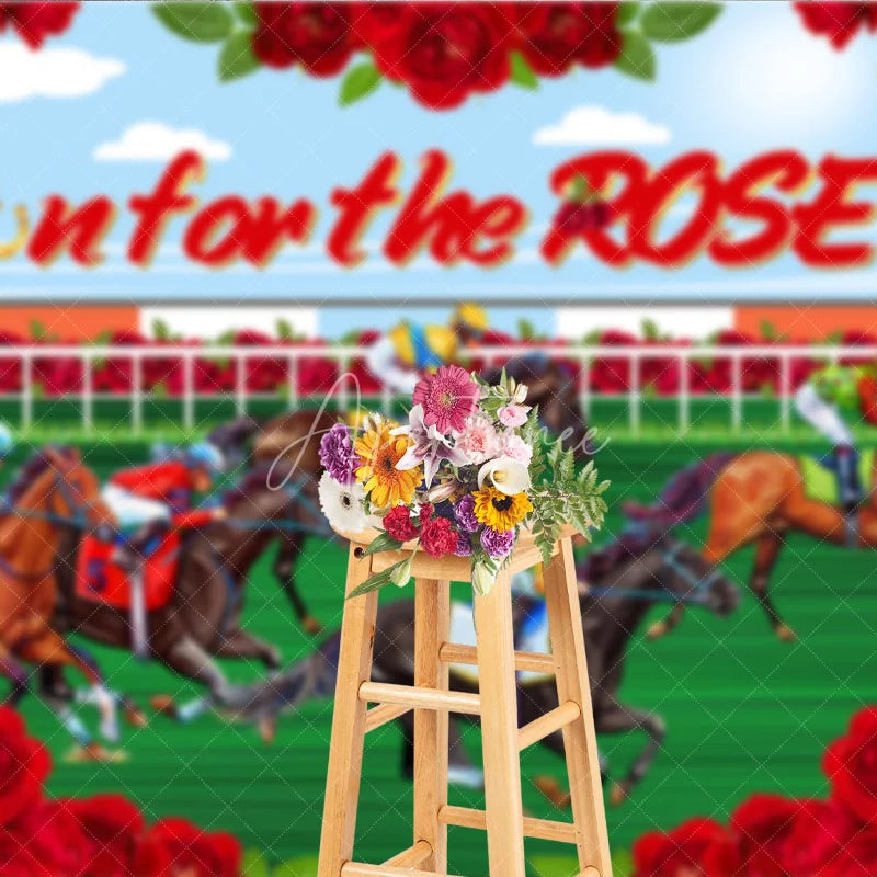 Aperturee - Aperturee Run for the Roses Horse Racing Backdrop Kentucky Derby Action and Floral Rose Frame Background