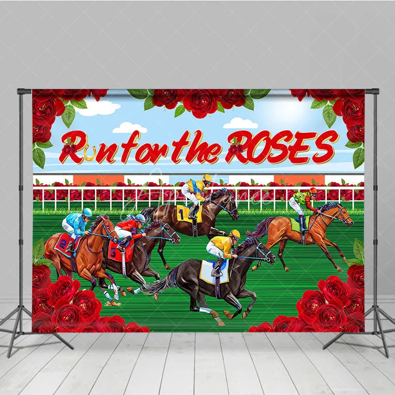 Aperturee - Aperturee Run for the Roses Horse Racing Backdrop Kentucky Derby Action and Floral Rose Frame Background