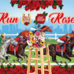 Aperturee - Aperturee Run for the Roses Kentucky Derby Backdrop Horse Racing Track and City Skyline Party Background