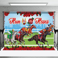 Aperturee - Aperturee Run for the Roses Kentucky Derby Backdrop Horse Racing Track and City Skyline Party Background