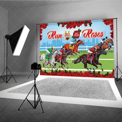 Aperturee - Aperturee Run for the Roses Kentucky Derby Backdrop Horse Racing Track and City Skyline Party Background