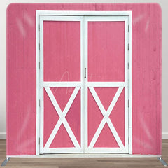 Aperturee - Aperturee Rural Retro Pink Barn Door Square Tension Backdrop