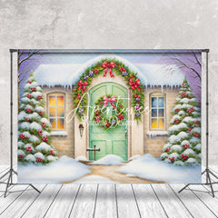 Aperturee - Aperturee Rural Snowy House Xmas Tree Christmas Photo Backdrop