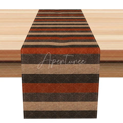 Aperturee - Aperturee Rustic Abstract Stripe Table Runner Orange and Brown Earth Tone Print Modern Farmhouse Kitchen Decor