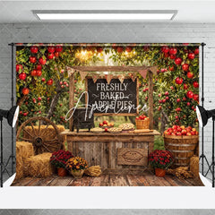 Aperturee - Aperturee Rustic Apple Orchard Photography Backdrop with Freshly Baked Apple Pies Autumn Harvest Farm Stand Decor