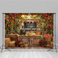 Aperturee - Aperturee Rustic Apple Orchard Photography Backdrop with Freshly Baked Apple Pies Autumn Harvest Farm Stand Decor
