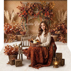 Aperturee - Aperturee Rustic Autumn Fall Fireplace Foliage Combo Set Backdrop with Pampas Grass and Cozy Harvest Decor