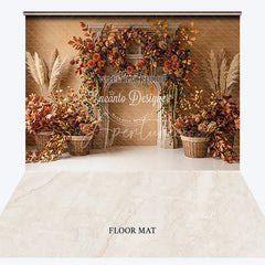 Aperturee - Aperturee Rustic Autumn Fall Fireplace Foliage Combo Set Backdrop with Pampas Grass and Cozy Harvest Decor