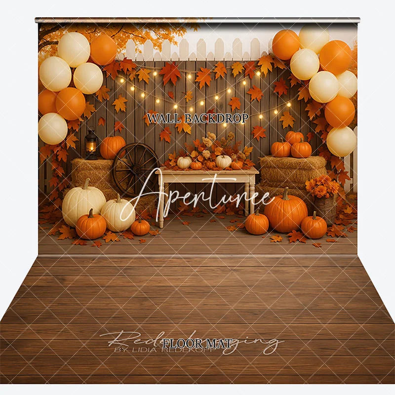 Aperturee - Aperturee Rustic Autumn Fall Pumpkins Hay Bales Combo Set Backdrop Festive Thanksgiving Harvest Party Decor