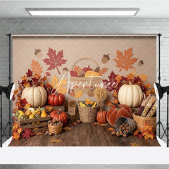 Aperturee - Aperturee Rustic Autumn Harvest Photography Backdrop with Pumpkins and Fall Leaves perfect for Thanksgiving Decor