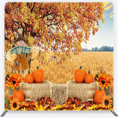 Aperturee - Aperturee Rustic Autumn Harvest Square Double-Sided Backdrop with Scarecrow Pumpkins and Golden Wheat Field for Fall Decor