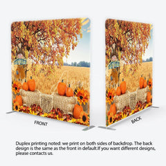 Aperturee - Aperturee Rustic Autumn Harvest Square Double-Sided Backdrop with Scarecrow Pumpkins and Golden Wheat Field for Fall Decor