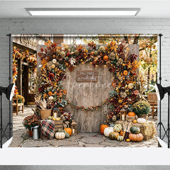 Aperturee - Aperturee Rustic Autumn Leaves and Pumpkins Photography Backdrop Fall Finds and Autumn Vibes Wood Wall Decor
