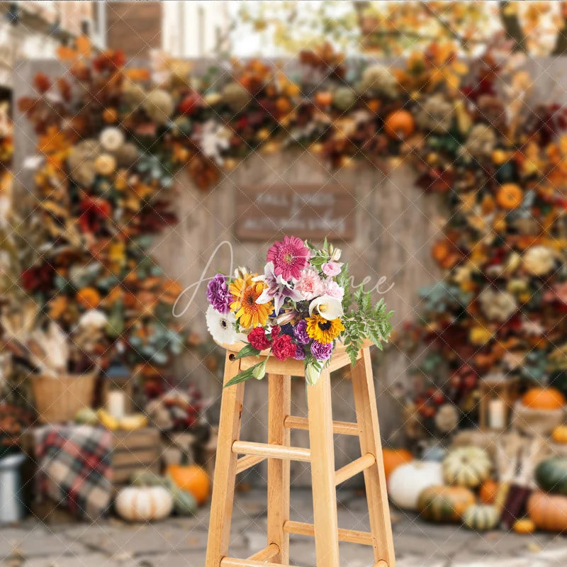 Aperturee - Aperturee Rustic Autumn Leaves and Pumpkins Photography Backdrop Fall Finds and Autumn Vibes Wood Wall Decor