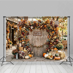 Aperturee - Aperturee Rustic Autumn Leaves and Pumpkins Photography Backdrop Fall Finds and Autumn Vibes Wood Wall Decor
