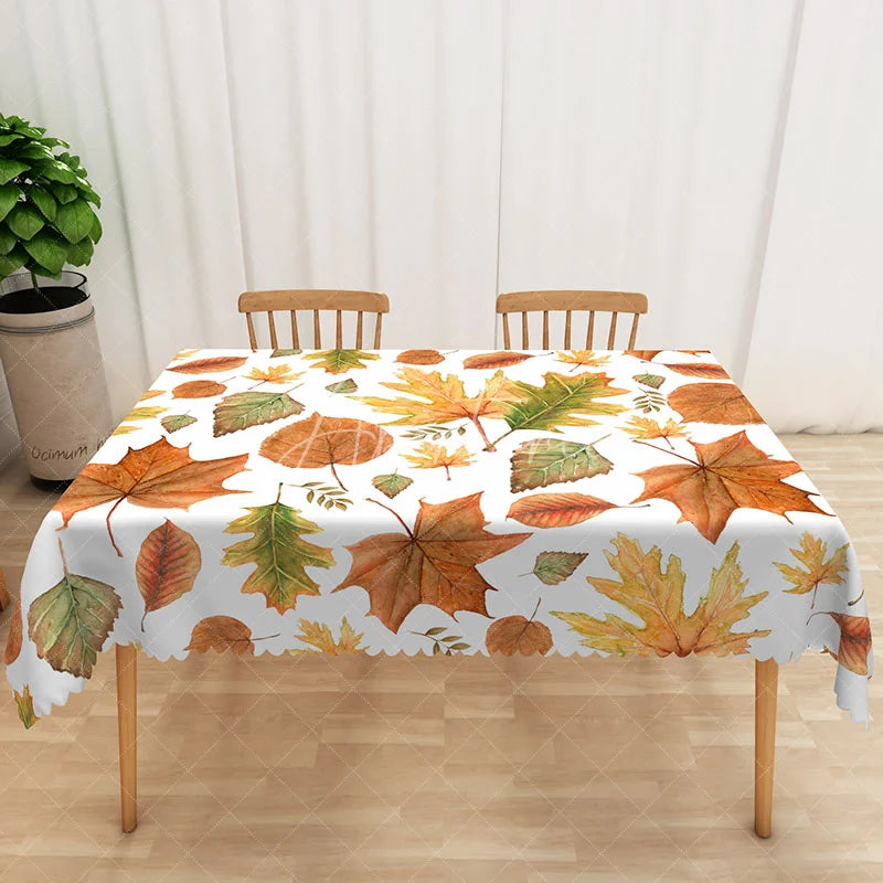 Aperturee - Aperturee Rustic Autumn Tablecloth with Withered Fall Leaves Pattern for Thanksgiving and Seasonal Dining Decor