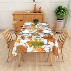 Aperturee - Aperturee Rustic Autumn Tablecloth with Withered Fall Leaves Pattern for Thanksgiving and Seasonal Dining Decor