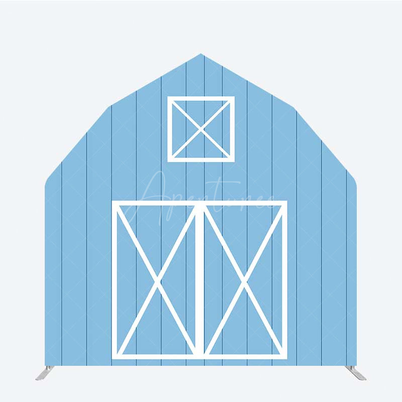 Aperturee Aperturee Rustic Blue Barn Door Arch Party Decor Backdrop