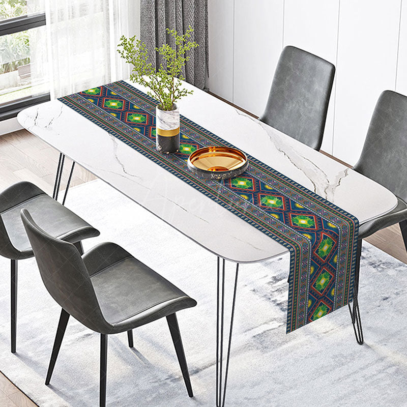 Aperturee - Aperturee Rustic Bohemian Table Runner with Ethnic Pattern for Farmhouse and Tribal Inspired Dining Table